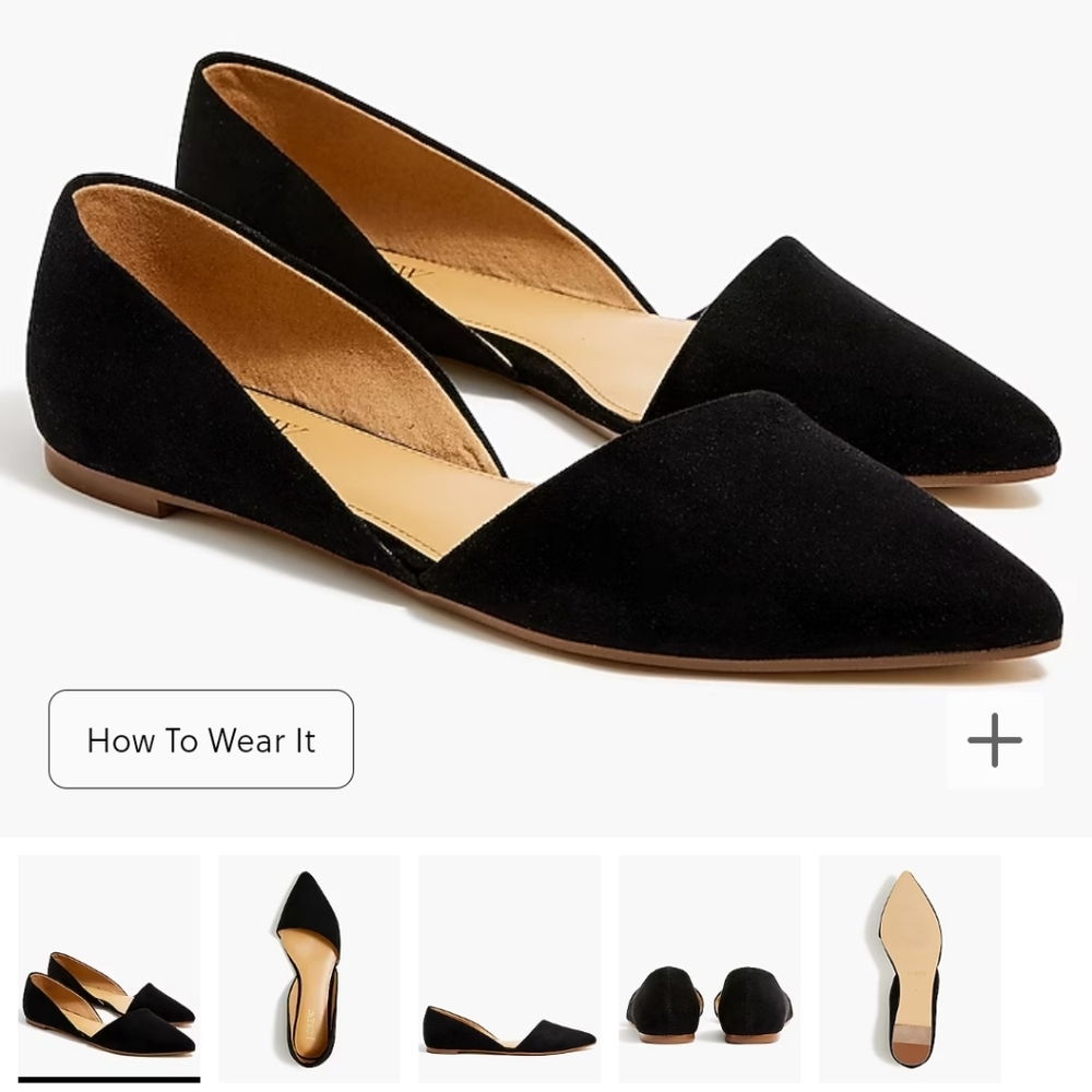 Jcrew black suede flats pointed toe